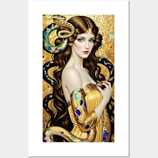 Gustav Klimt's Gilded Guardians: Inspired Snake Artistry Posters and Art